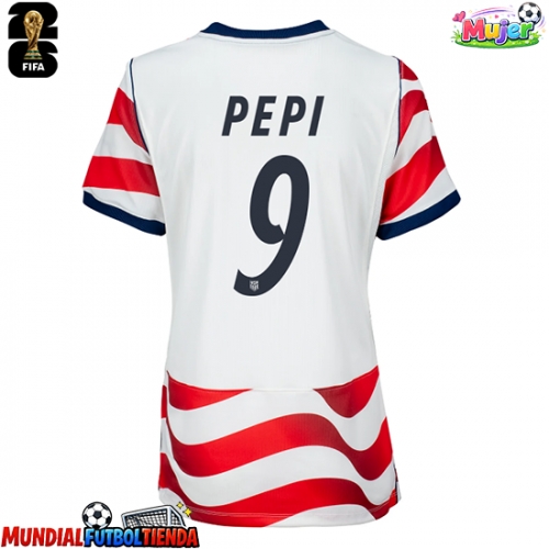 Camiseta Estados Unidos Ricardo Pepi #9 Primera Equipación Replica Mundial 2026 para mujer mangas cortas